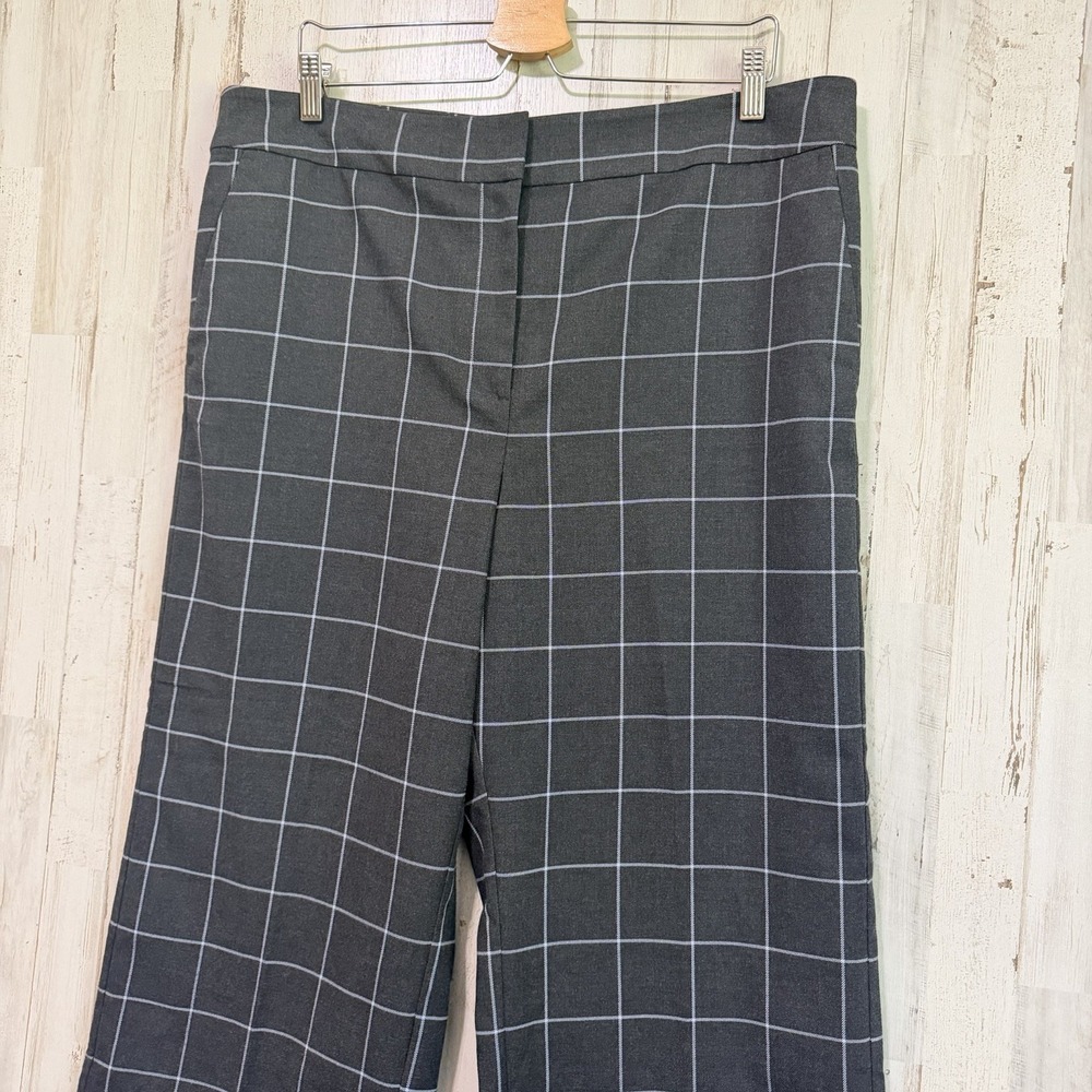 Loft Slim Wide Leg Pants 16 Plus 38x26 Crop Gray Windowpane Career Party NEW - Picture 3 of 8